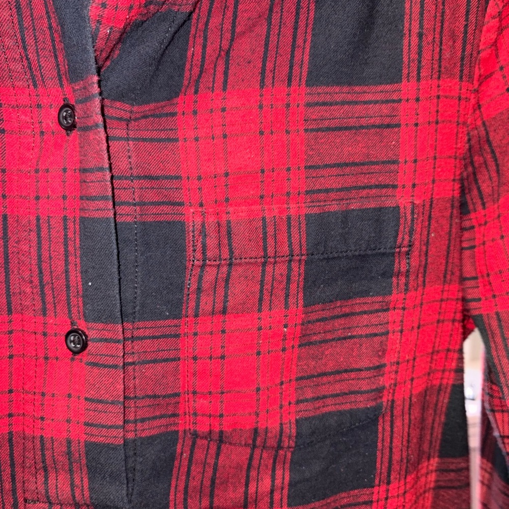 100% Cotton Red and Black Plaid Button-Up Dress - Picture 3 of 5